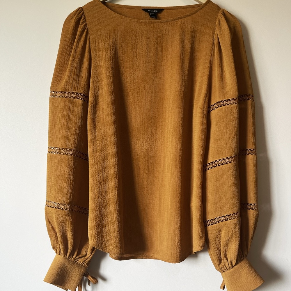 RW&CO. Mustard Blouse with Lace Accents